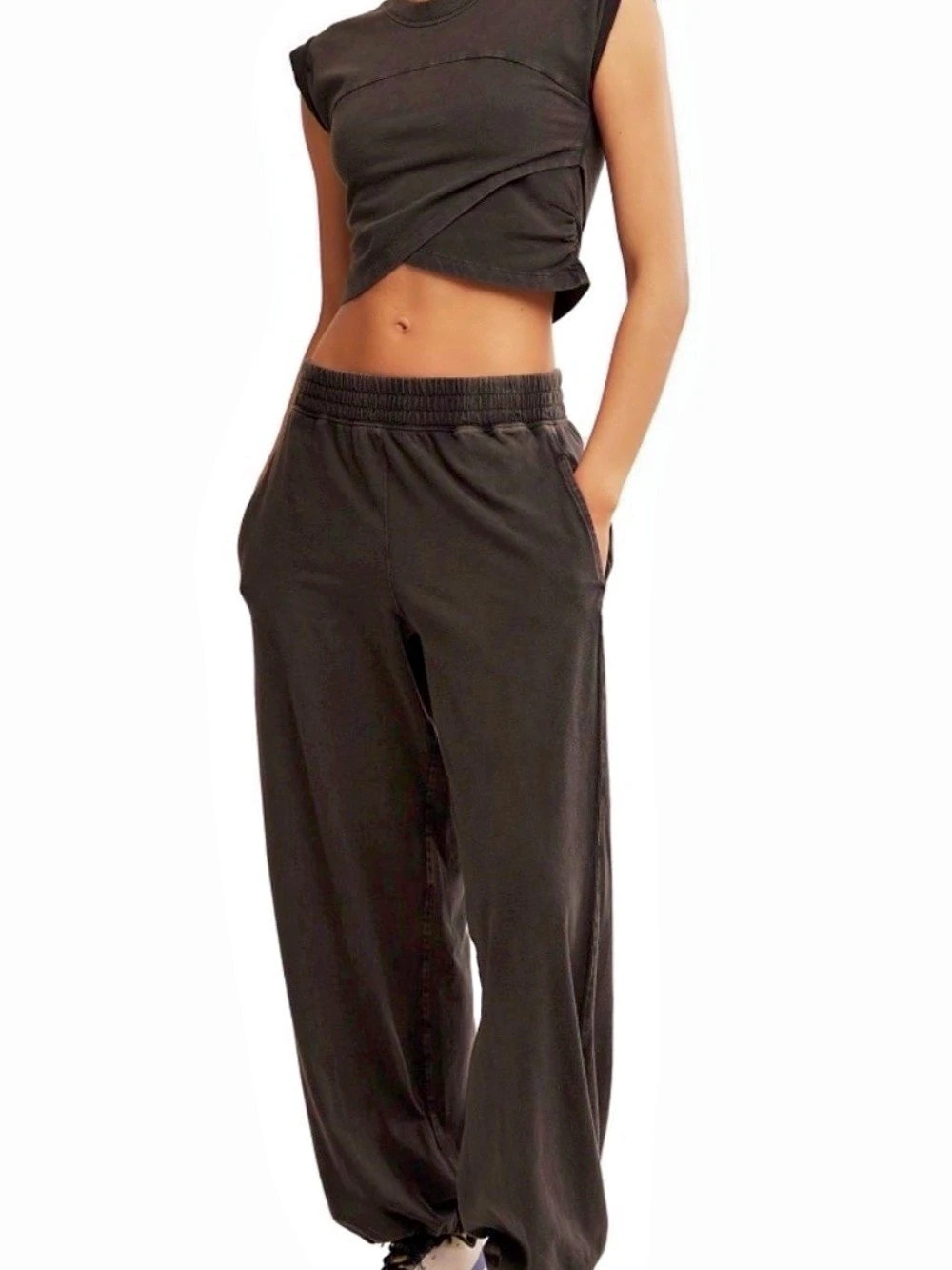 Free People Hot Shot Crossover Set Black Jogger Set